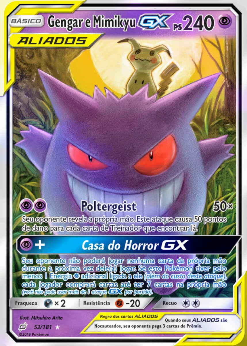 Carta Pokémon Gengar E Mimikyu Gx 53/181 União De Aliados 