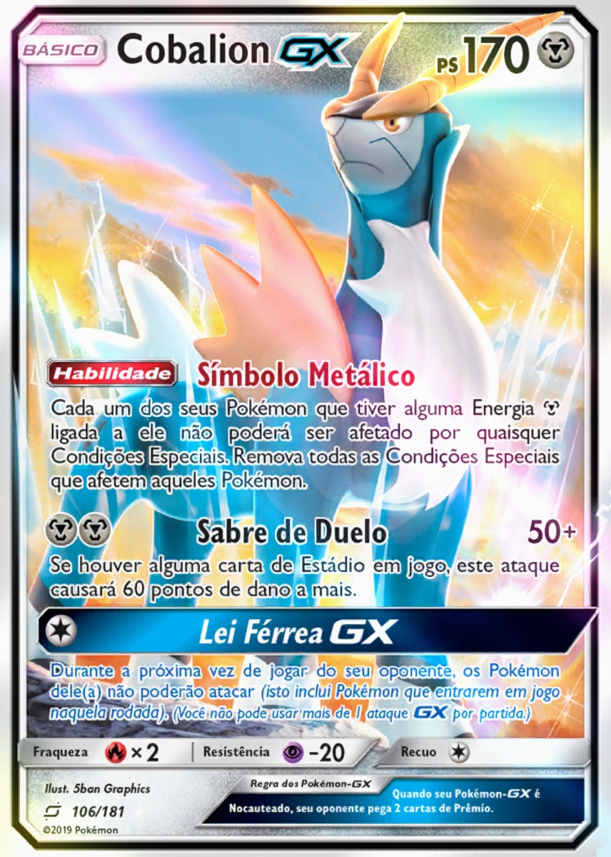 Carta Pokémon Lendário Cobalion Gx 106/181 União De 