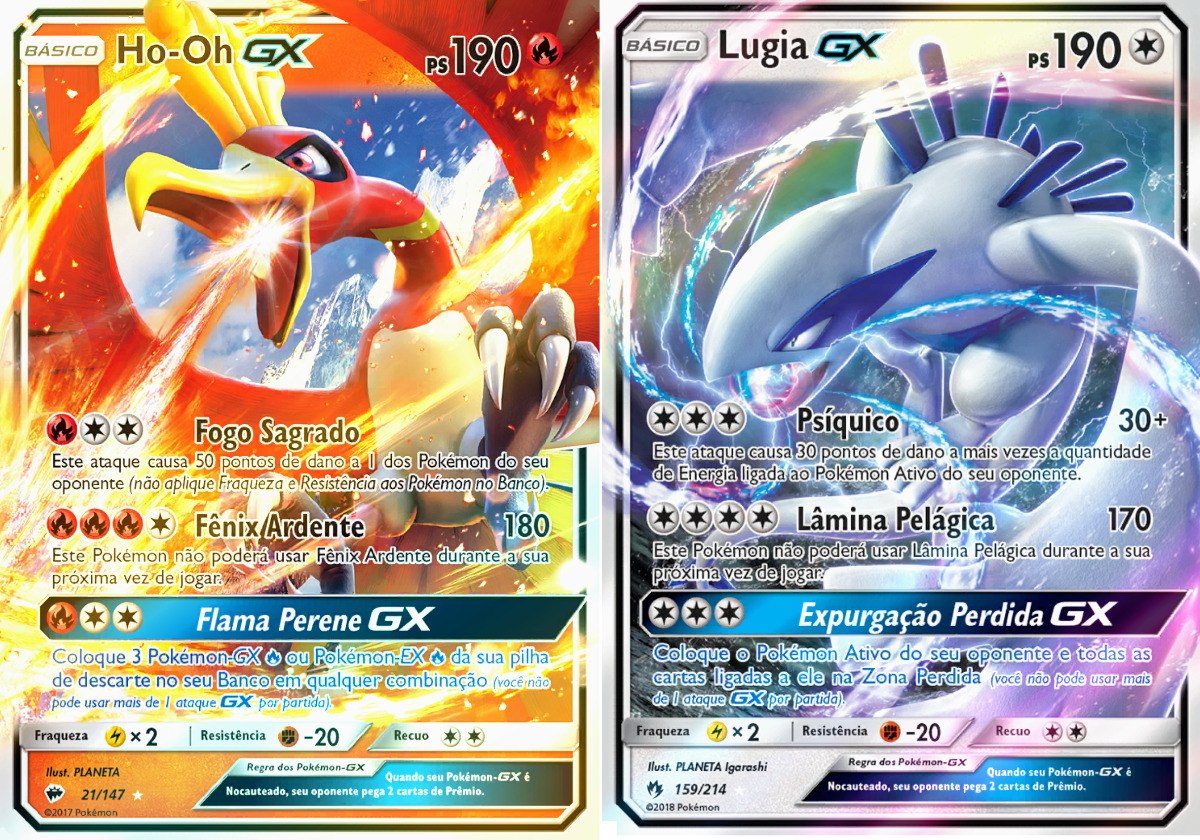 Carta Pokémon Lendário Ho-oh Gx E Lugia Gx Sol E Lua - R Carta Pokémon Lendário Ho-oh Gx E Lugia Gx Sol E Lua - R