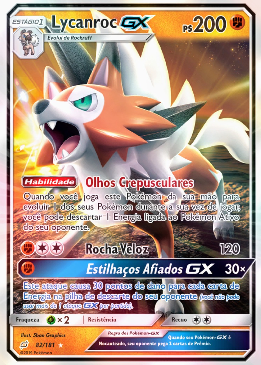 Carta Pokémon Lycanroc Gx Crepúsculo 82/181 União De 