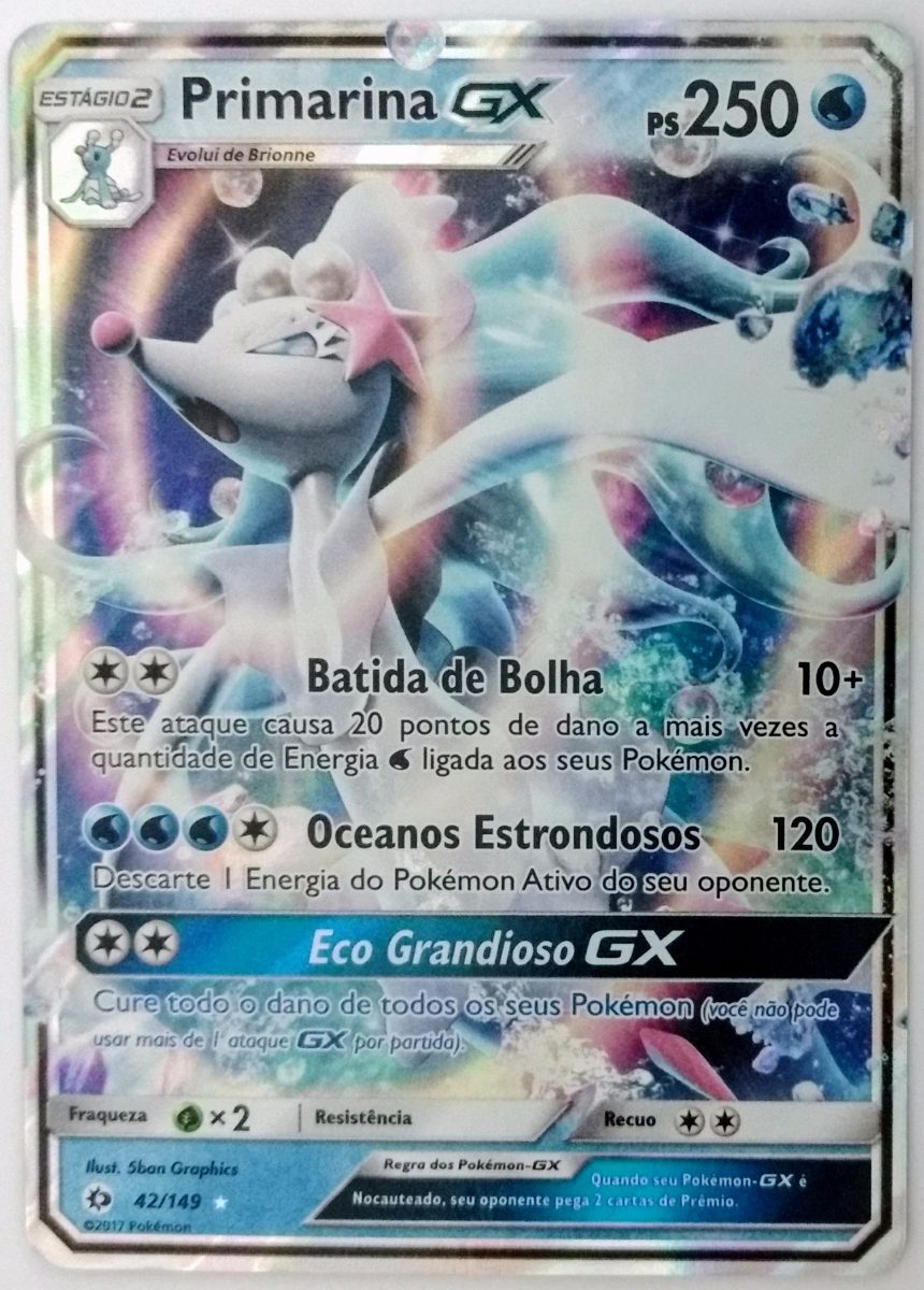 Carta Pokémon Primarina Gx 42/149 Sol E Lua Português - R 