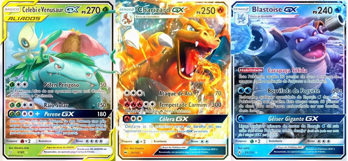 Carta Pokémon Venusaur E Celebi Gx Charizard Gx Blastoise 