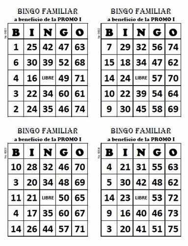 Cartones De Bingo En Pdf Para Imprimir - Bs. 1.000,00 en Cartones De Bingo En Pdf Para Imprimir - Bs. 1.000,00 en