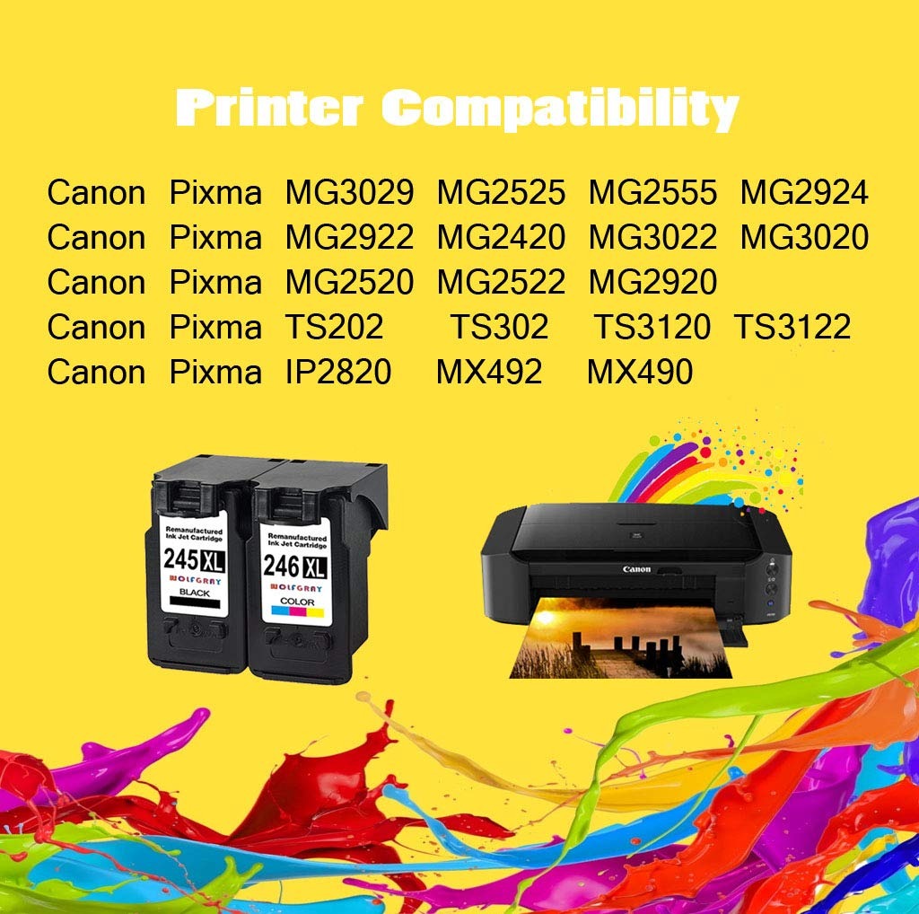 Wolfgray PG-245XL CL-246XL Ink Cartridges Compatible for Canon PG-245 CL-246 Ink 3 Black,3 Tri-Color Work with Canon Pixma MX492 MX490 MG2420 MG2520 MG2920 MG2522 MG2922 IP2820 MG2525 MG3022 MG3020 