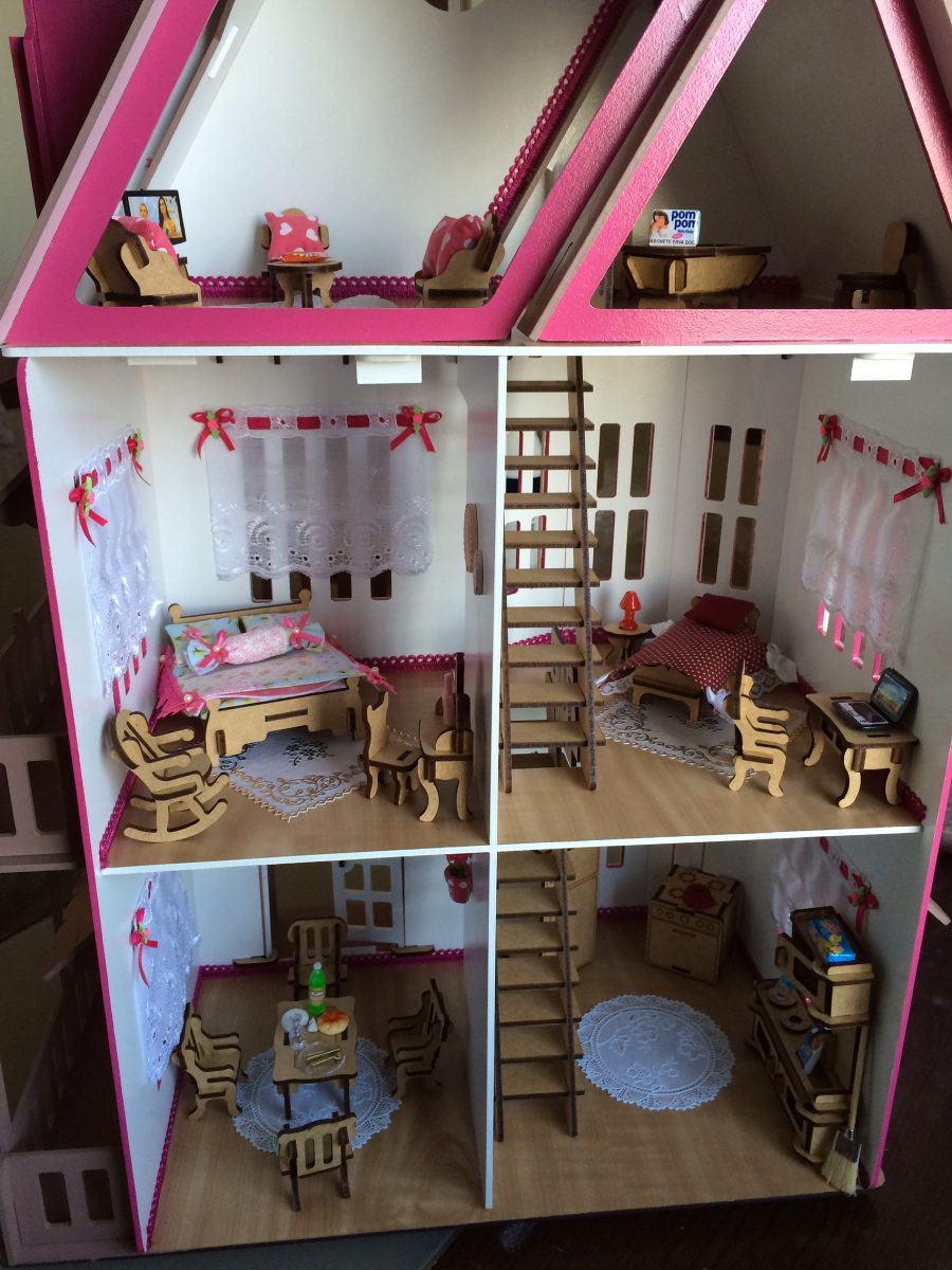 casa casinha de boneca mdf polly pintada com kit m veis