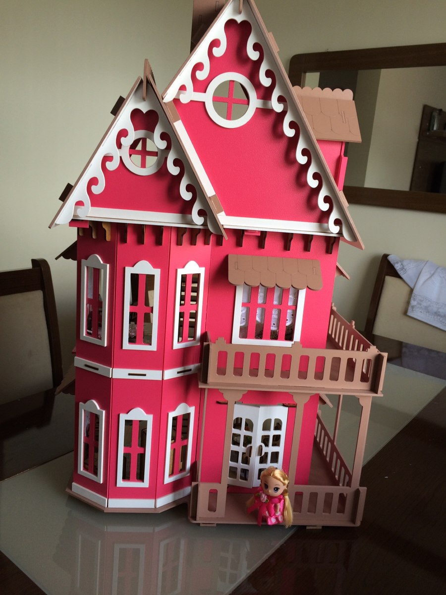 casa casinha de boneca mdf polly pintada com kit m veis