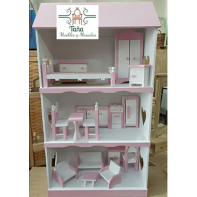 Casa Casita De Muñecas Barbie Con Muebles Pintada Completa