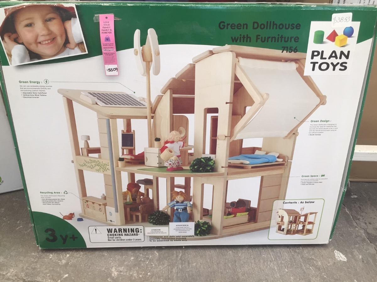 Green Dolls House with Furniture Plan Toys
