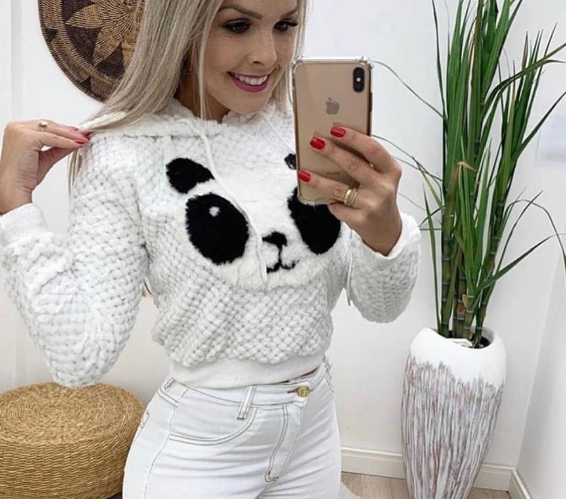 casaco de panda com capuz