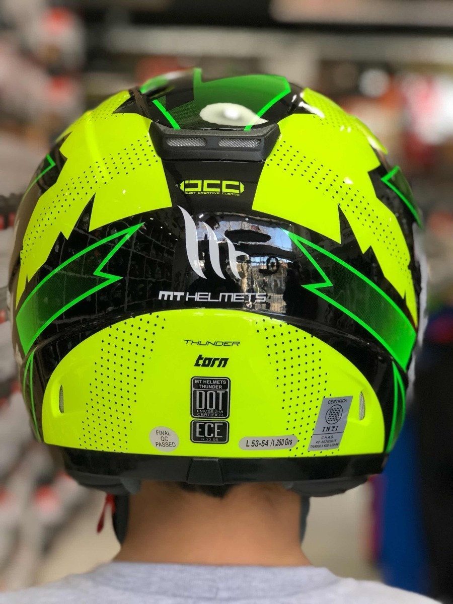 Casco Infantil MT Thunder KID TORN Amarillo//Verde Fl/úor Talla M MT 51-52 cm.