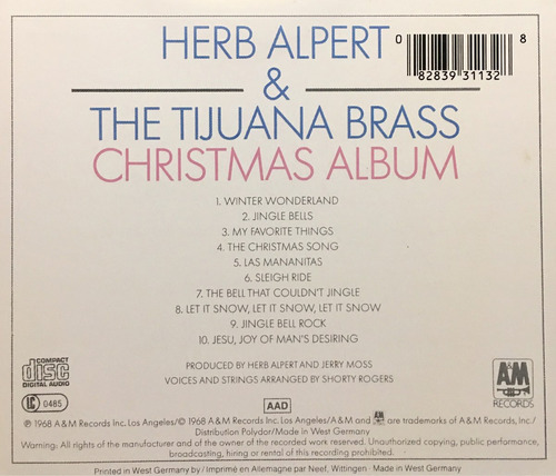 Cd Herb Alpert And The Tijuana Brass Christmas Album - $ 500.00 en Mercado Libre