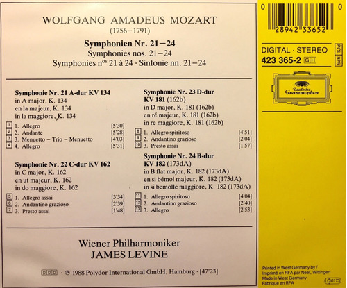 Cd Mozart S Nos 21 22 23 24 James Levine Made In Germany 150000