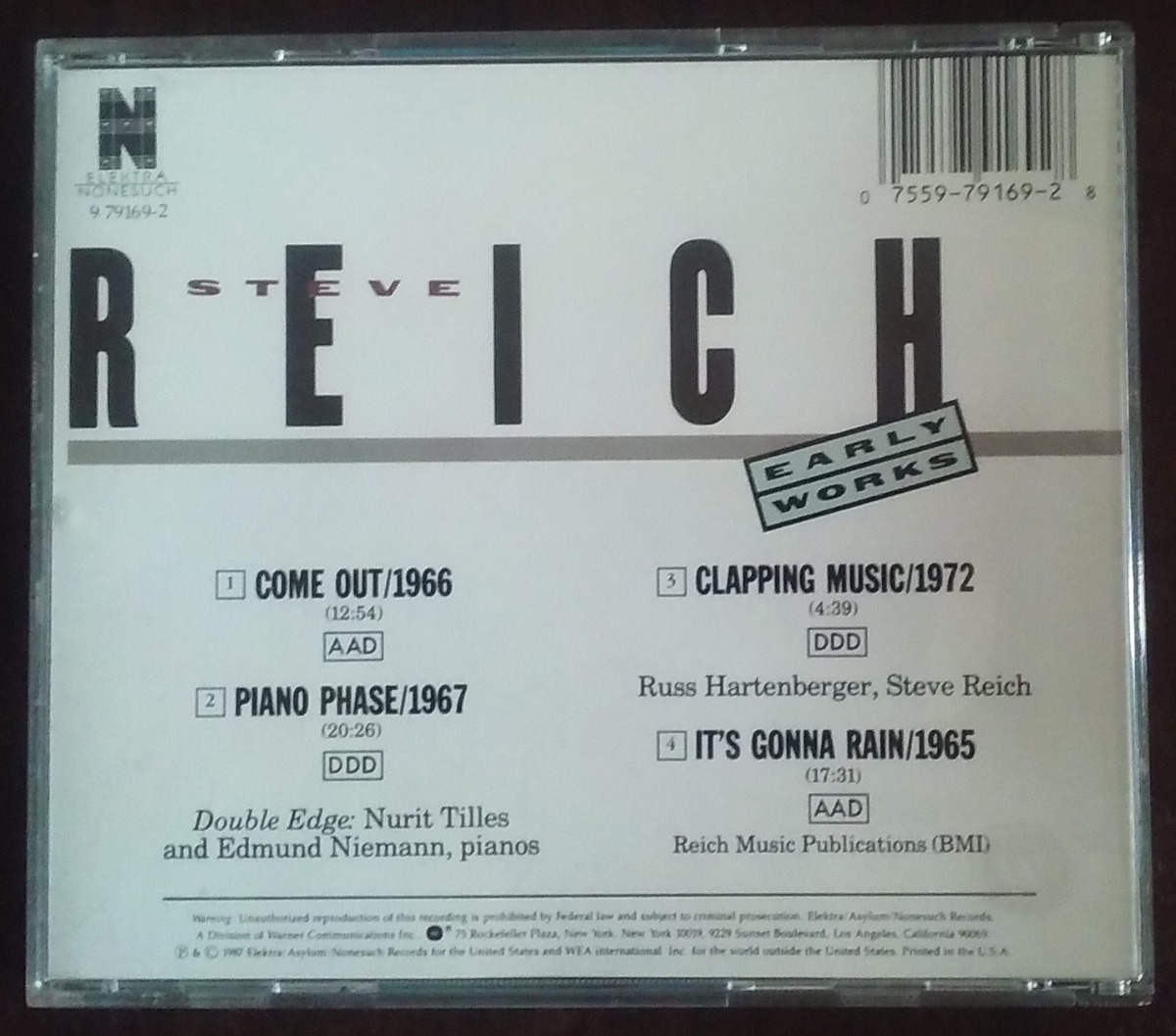 cd steve reich early works minimalista prog importado usa 87 r 60 steve reich early works