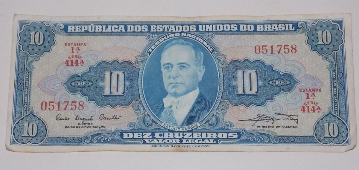 Cédula 10 Cruzeiros Getúlio Vargas 1º Estampa - R$ 18,00 