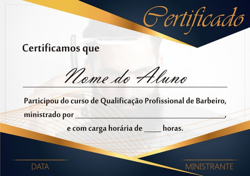 Certificado Curso De Barbeiro - Modelo 01 - R$ 20,00 em Mercado Livre