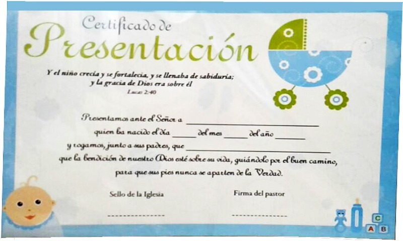 Certificado De Presentacion De Niños Cristianos B2e