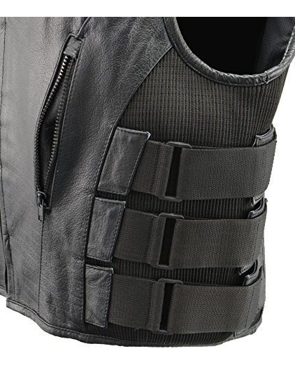 SWAT Chaleco tipo chaleco de piel de b/úfalo para hombre con bolsillos para pistola y paneles perforados