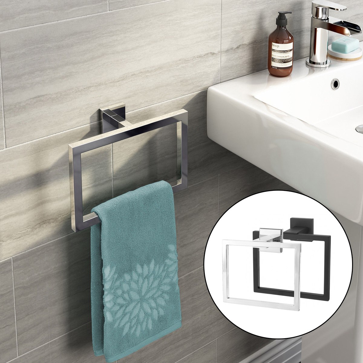 Chrome Modern Cuarto De Baño Accesorios De Pared Square Toal ... Chrome Modern Cuarto De Baño Accesorios De Pared Square Toal ...