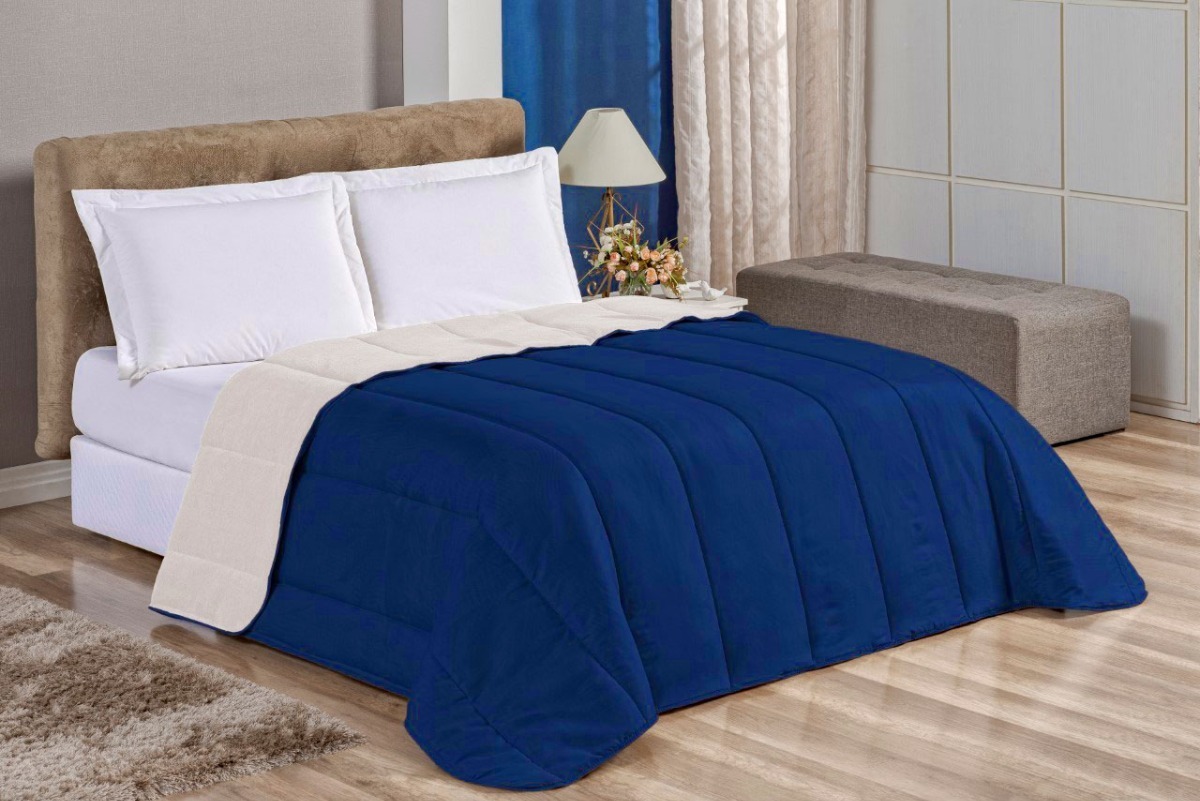 Coberdrom Sherpa Casal Queen Edredom Plush Dupla Face Azul R