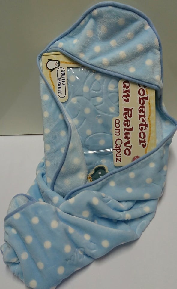 Cobertor Bebe Menino Luxo Em Relevo C/ Capuz Jolitex