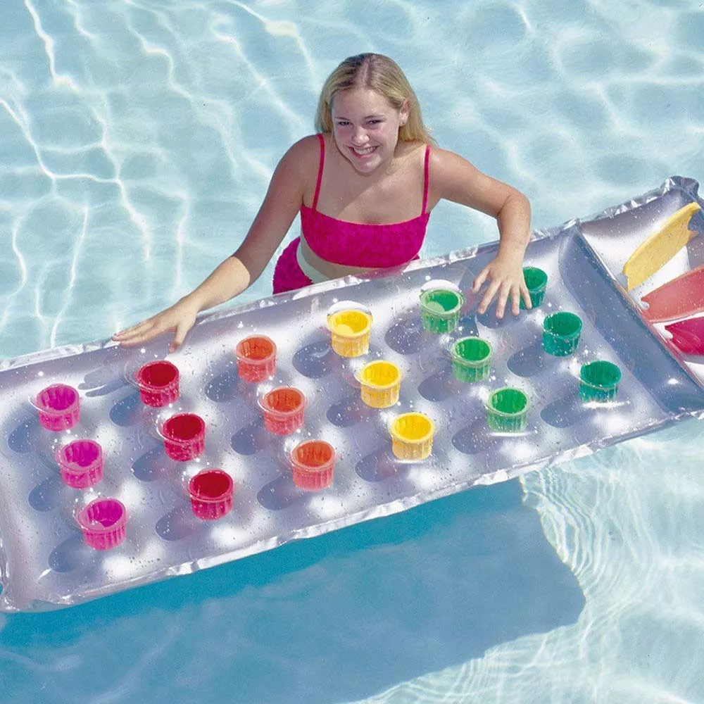 Colchao Inflavel Para Piscina Com Encosto Travesseiro E Porta Copos