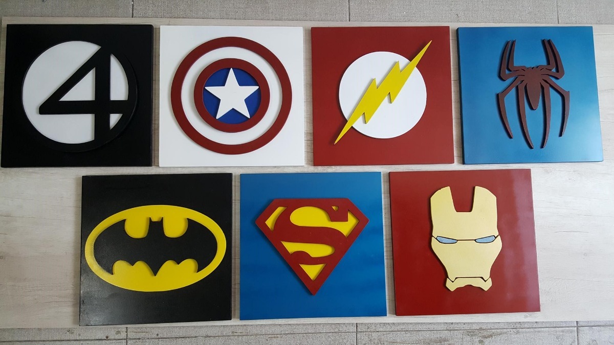 Coleccion 5 Cuadros Super Héroes, Avengers 35 X 35 Cm Mdf - $ 990.00 en