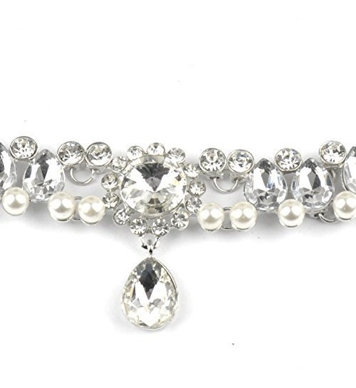Kacon Fashion Womens Pearl Collar Crystal Diamond Chunky Choker Pendant Bib Necklace