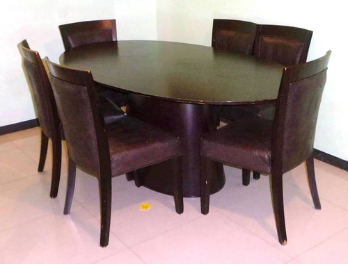 Juego De Comedor 6 Mesa Ovalada Madera Y Cuero Negro Juego De Comedor 6 Mesa Ovalada Madera Y Cuero Negro
