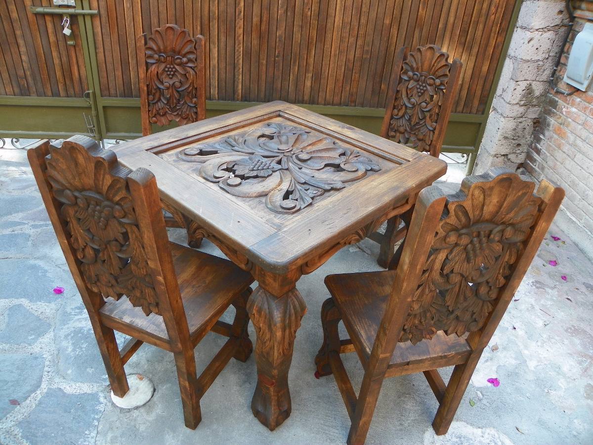 Comedor Vintage Tallado En Madera Acabado Antiguo A La Cera - $ 9,750.