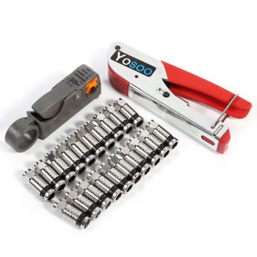 Para la compresi/ón del cable de herramientas para conectores de montaje RG6 Stripper Con 20x conectores F de compresi/ón