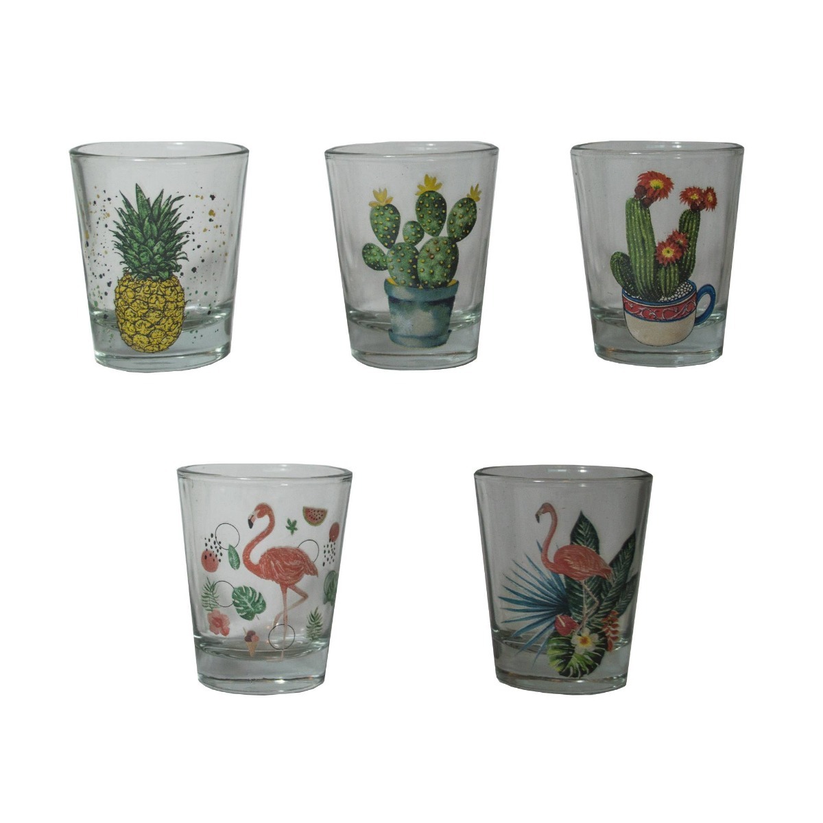 conjunto copos para shot flamingo abacaxi cactus drink bebid r 85