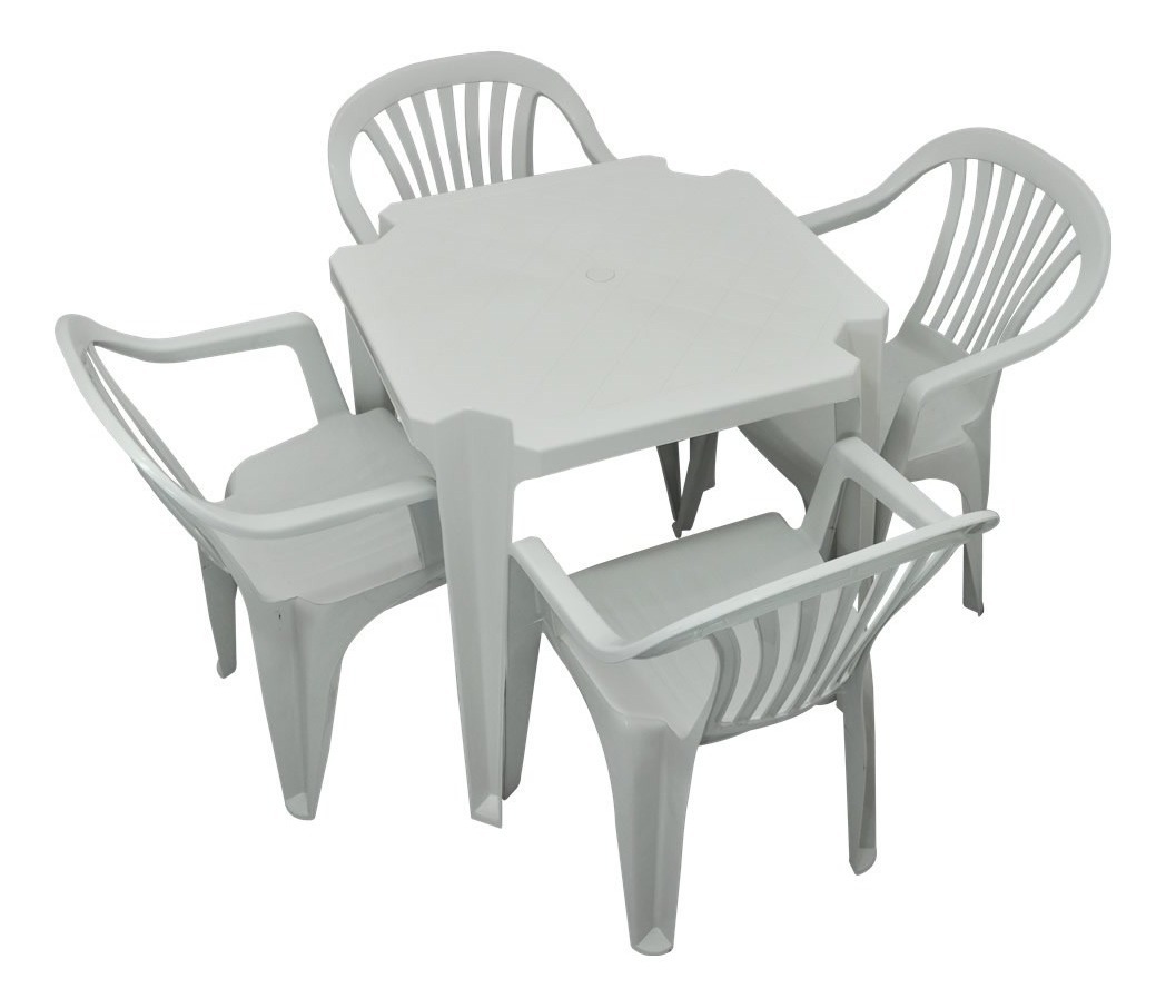 Conjunto De Mesa Com Cadeiras Plástica Bca Poltrona 10