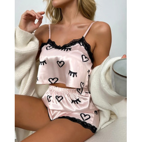 Conjunto De Mujer Pijama Satin Short + Top 