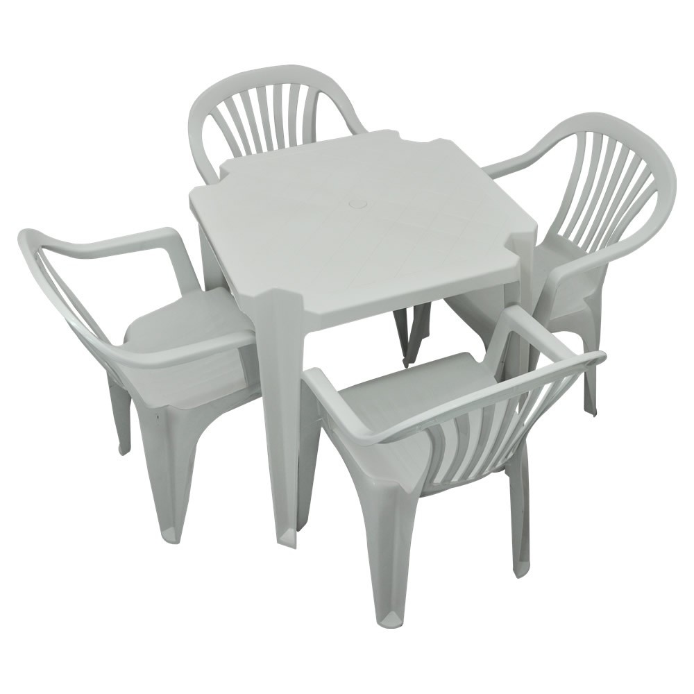 Conjunto Mesa E 4 Cadeiras Poltrona Plastico Branco 10