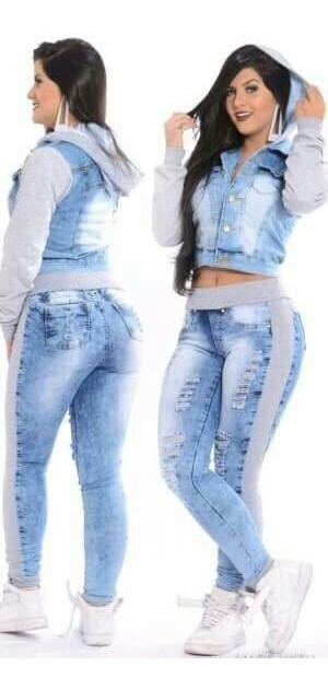 conjunto moletom jeans feminino