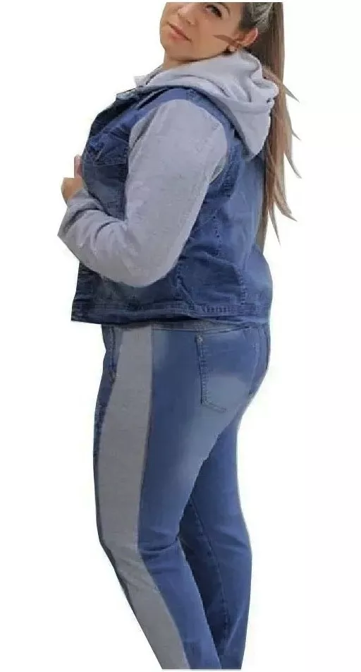 conjunto moletom jeans feminino
