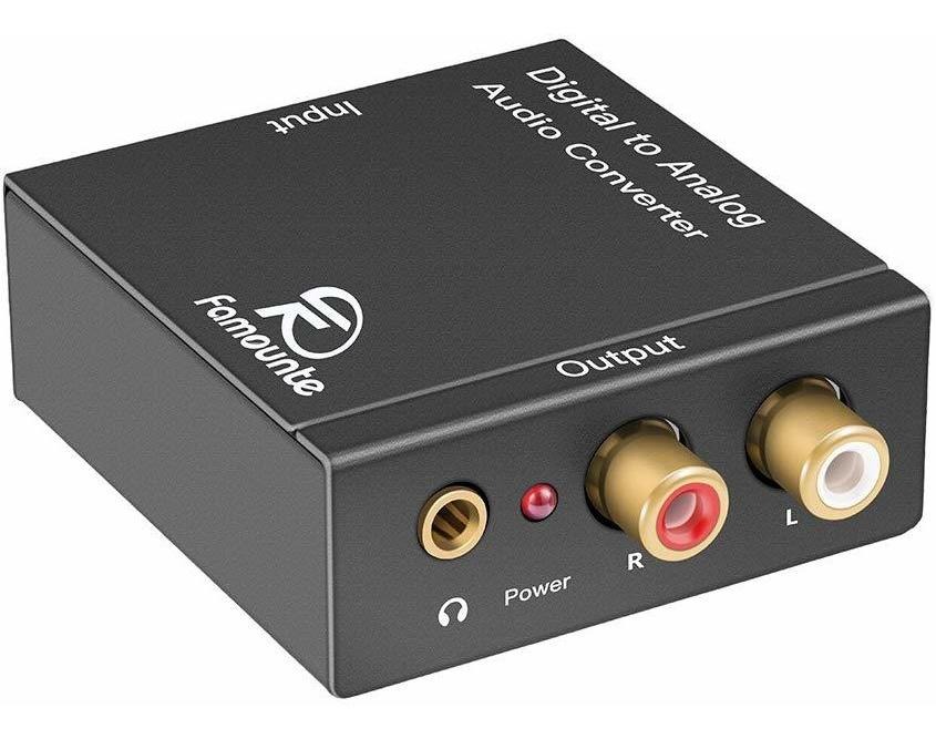 Power Adaptor Digital to Analog Converter,Famounte Optical to Analog Audio Converter Coaxial Voice Box Adapter for TV Coaxial Optical //SPDIF//Toslink to Stereo Audio RCA Output with Optical Cable