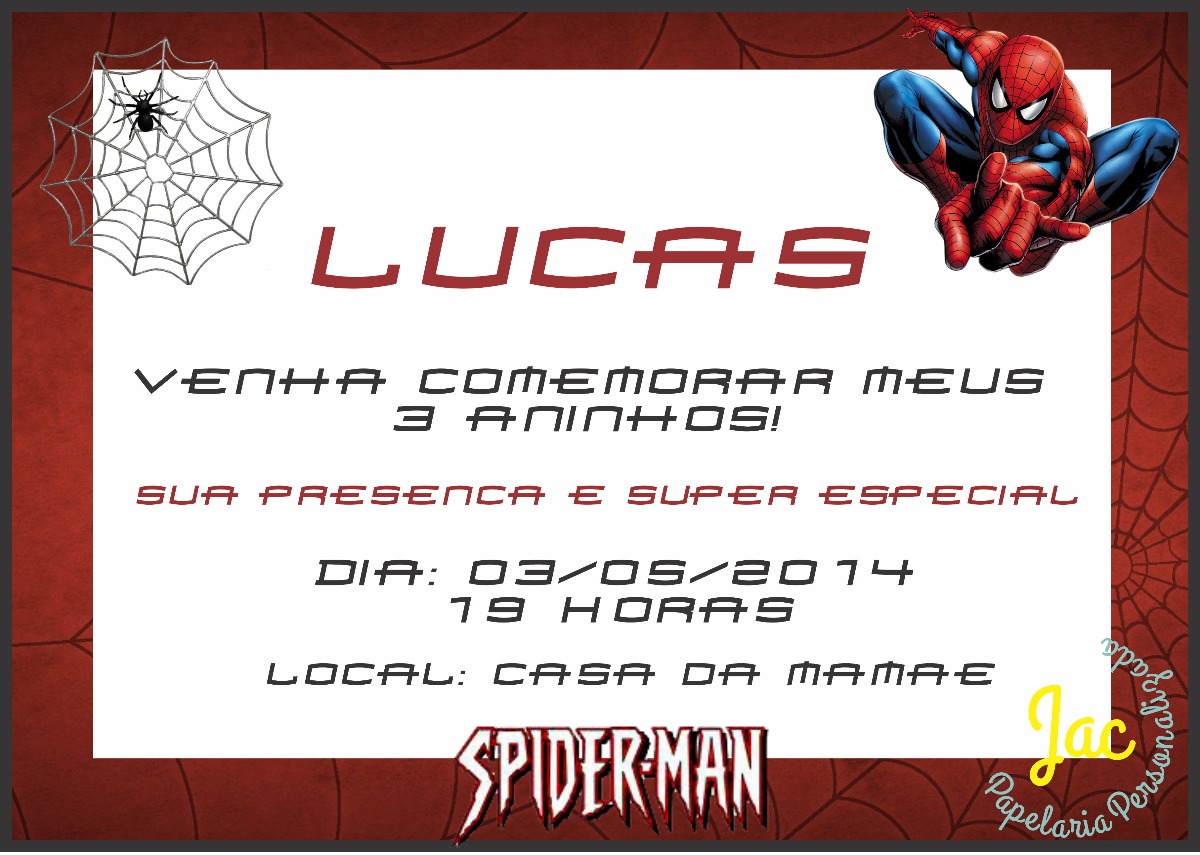 Convite Aniversario Digital Homem Aranha - Envio Gratis 