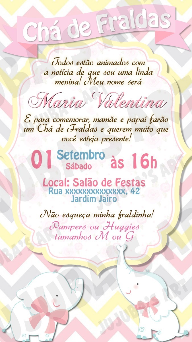 convite digital ch 225 de fraldas ch 225 beb 234 elefantinho menina cha de bebe convites