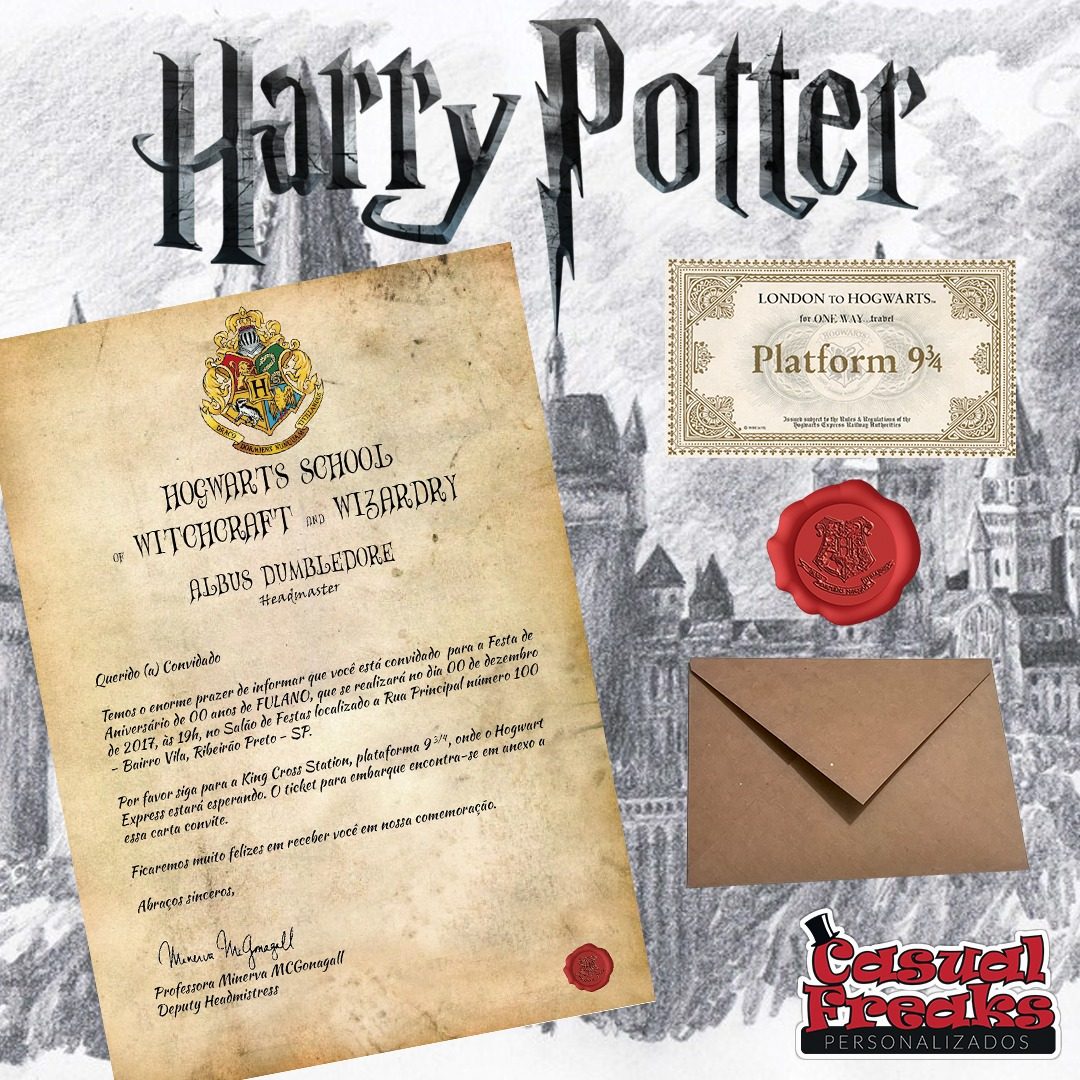Convite Harry Potter Personalizado - R$ 185,00 em Mercado 