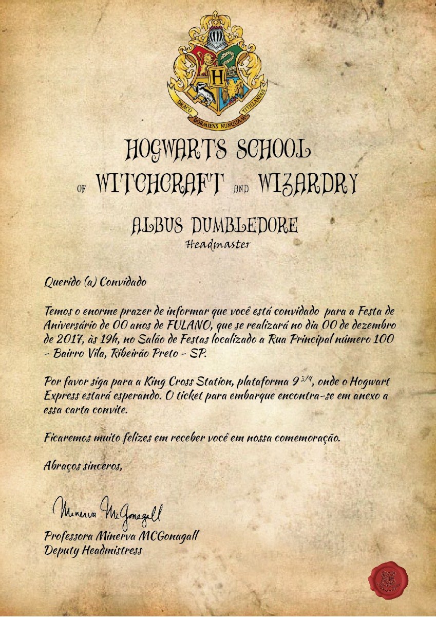 Convite Harry Potter - Somente Carta - R$ 65,00 em Mercado 