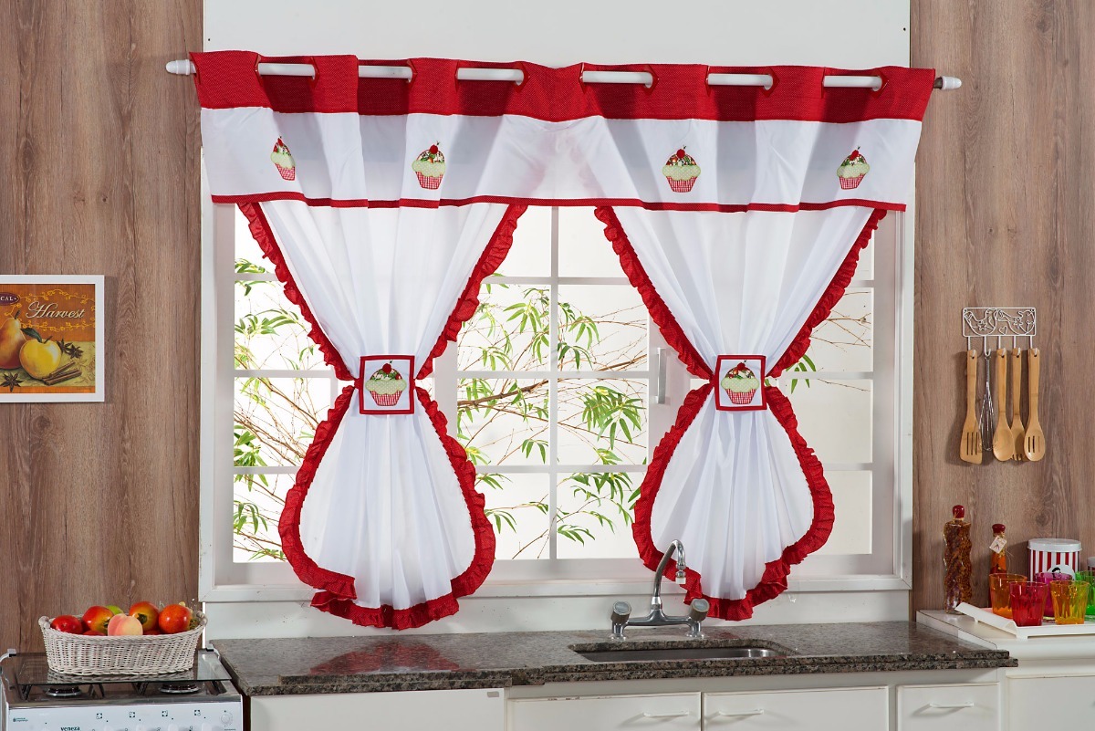 Cortina De Cozinha Com 2 00 Mt Bordada Vermelha Coopcake R 129 Cortina De Cozinha Com 2 00 Mt Bordada Vermelha Coopcake R 129