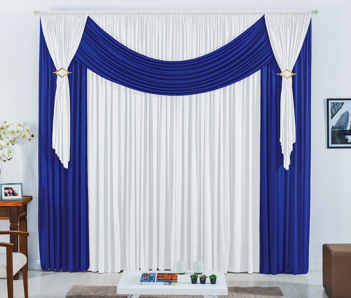 Cortina Para Varao De 6 Metros Azul Branco P Quarto Ou Sala R 189 Cortina Para Varao De 6 Metros Azul Branco P Quarto Ou Sala R 189