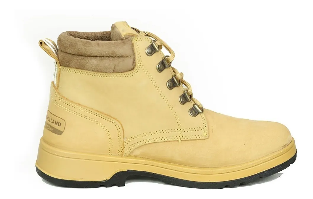 Shopping das Botinas | Coturno Bota New Holland Em Couro Nobuck Caramelo Original - R$ 190,39
