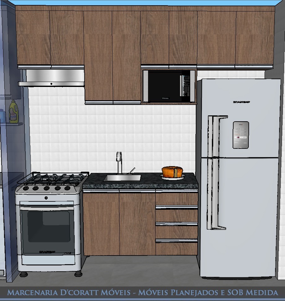 Armário com gavetas para cozinha pequena de apartamento
