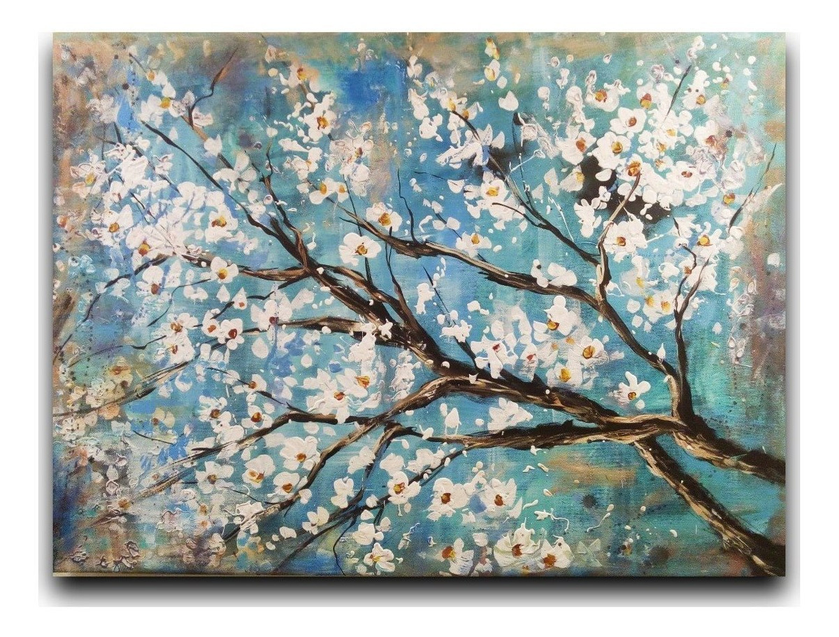 Cuadros De Flores De Cerezo Cuadro Oleo Flores Árbol Cerezo Arte Hecho A Mano 1.30mt - $ 3,000.00