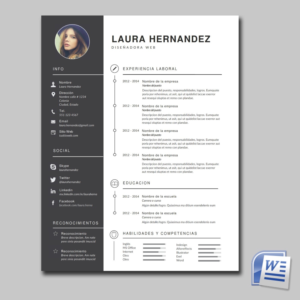 Cv Curriculum Vitae Diseño Creativo - Para Word - $ 79.00 en Mercado Libre