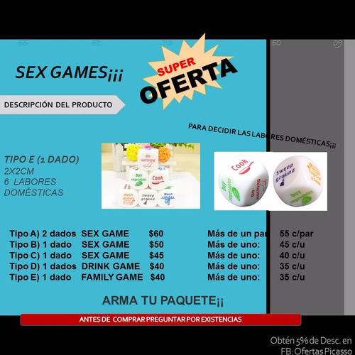 Dados Sex Game Juego De Mesa Drink Games Juego Para Tomar 50 00