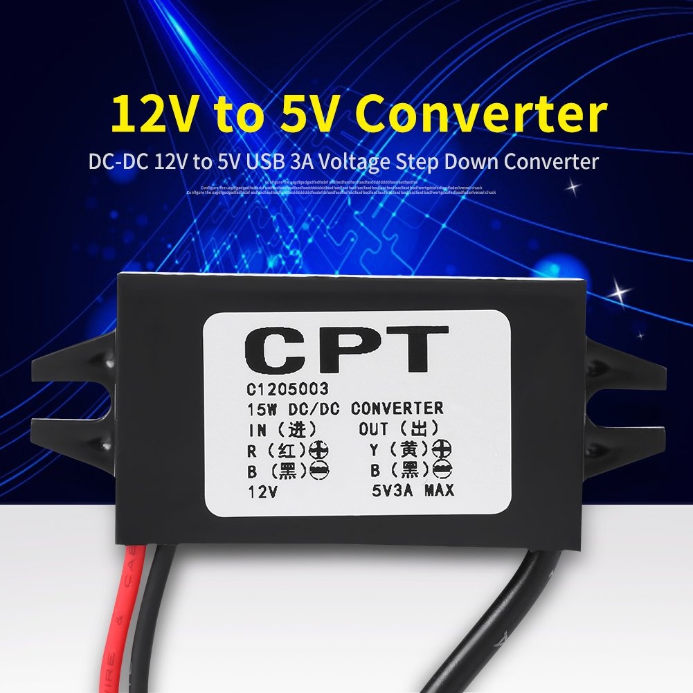 Convertidor de voltaje para autom/óvil CPT DC-DC 12V a 5V 3A Convertidor Micro USB Regulador reductor de voltaje para el tel/éfono inteligente para autos