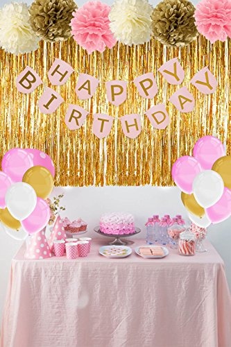 Decoraciones De Cumpleaños De Color Rosa Y Dorado Con Globos - $ 809.57